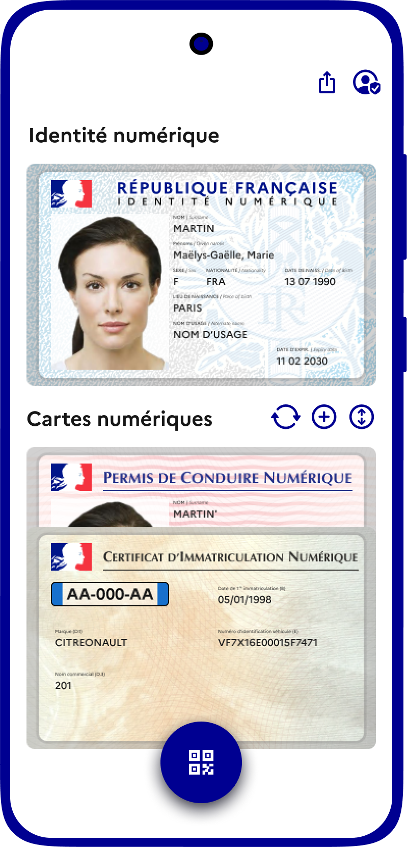 Accueil de l'application France Identité