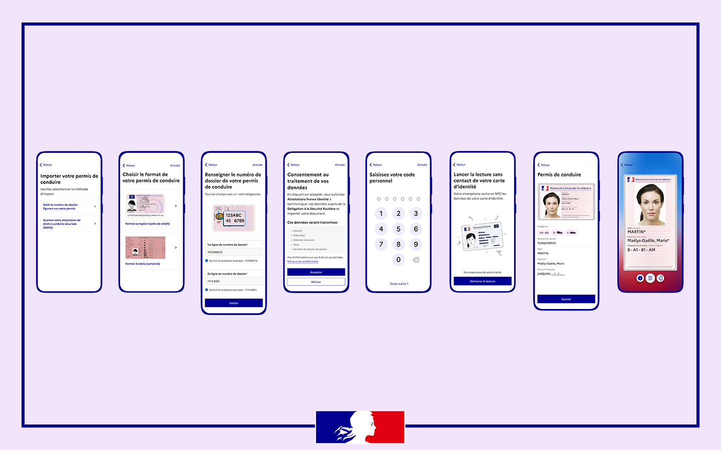 Illustration du parcours d'import du permis dans l'application via le titre physique