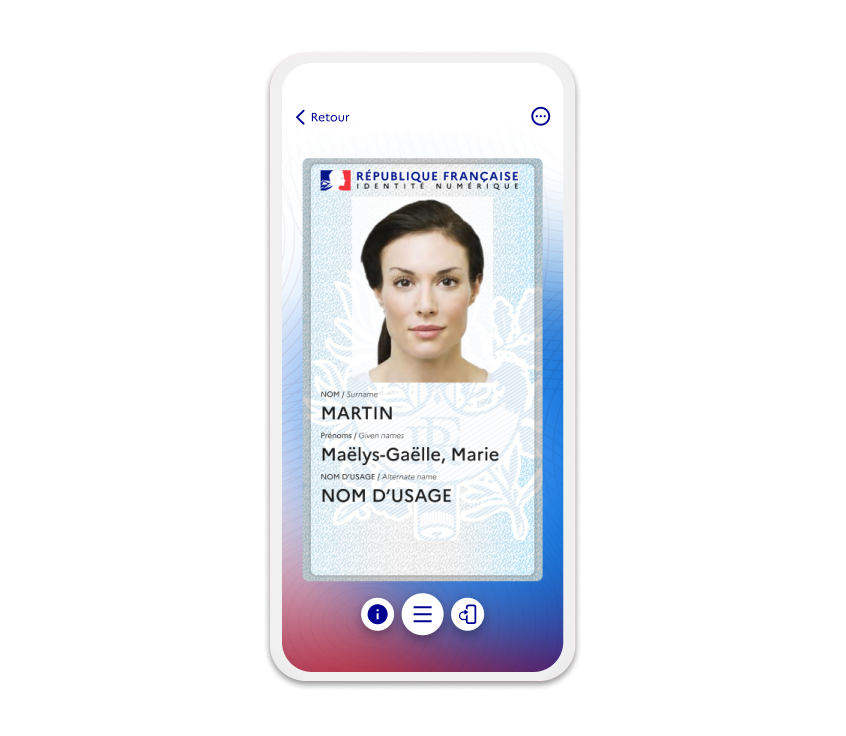 Capture d'écran de la carte d'identité numérique sur France Identité