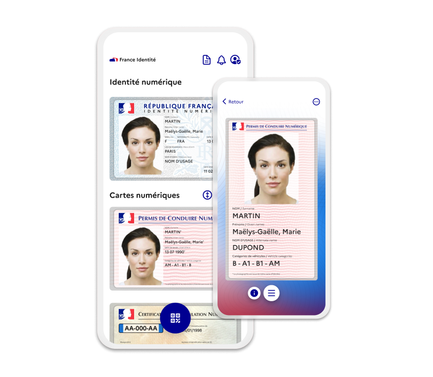 Capture d'écran du permis de conduire numérique dans l'application France Identité